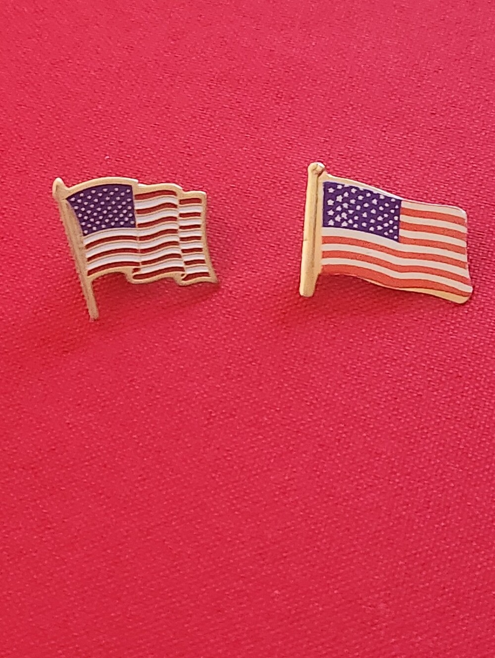 2 Patriotic American Flag Enamel Pins - Red, White & Blue